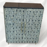 Black bone inlay bar cabinet, open interior