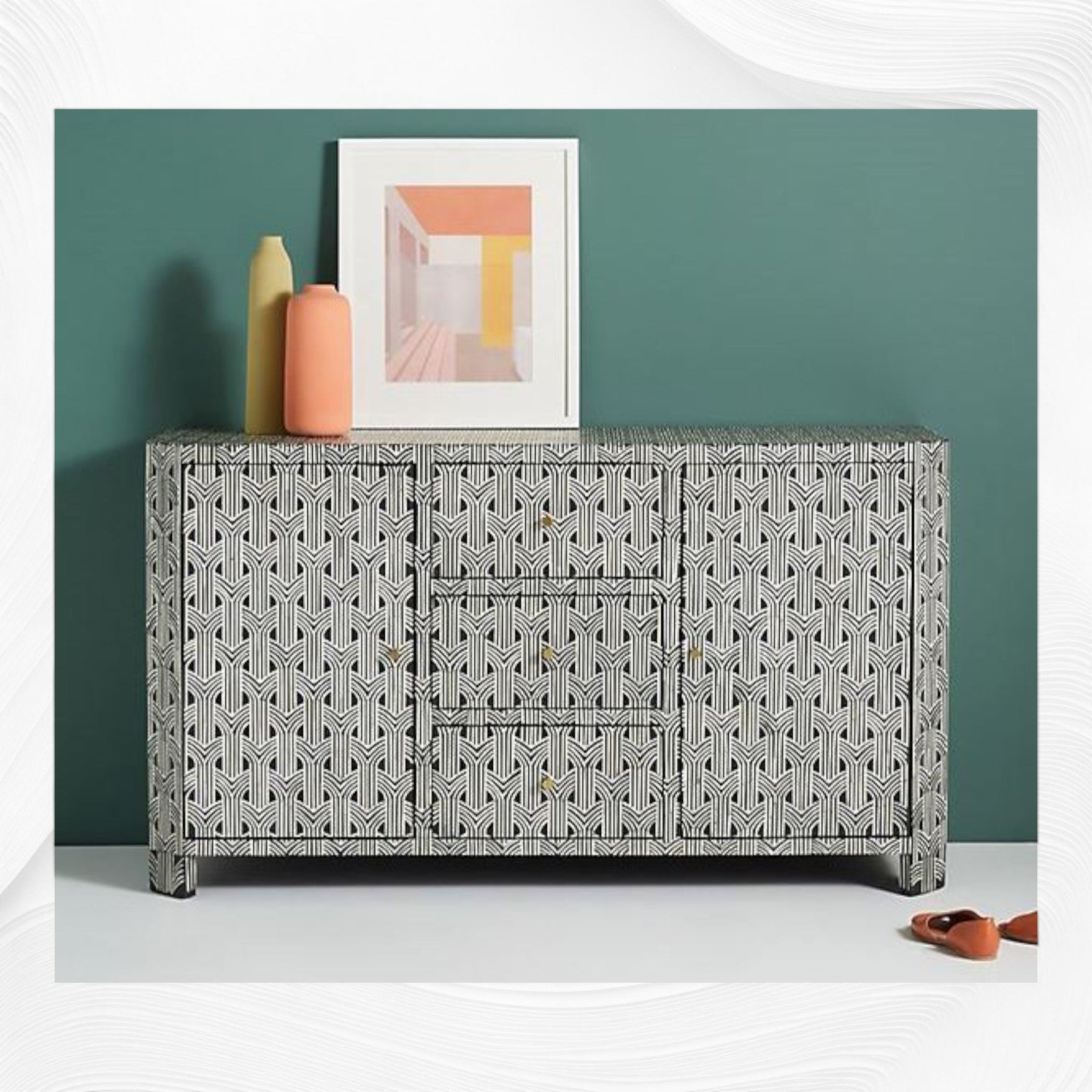 Midtown bone inlay buffet in black, front view
