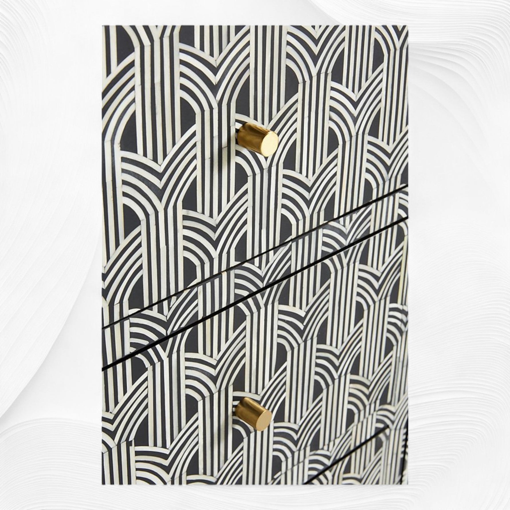 Black bone inlay buffet, open storage