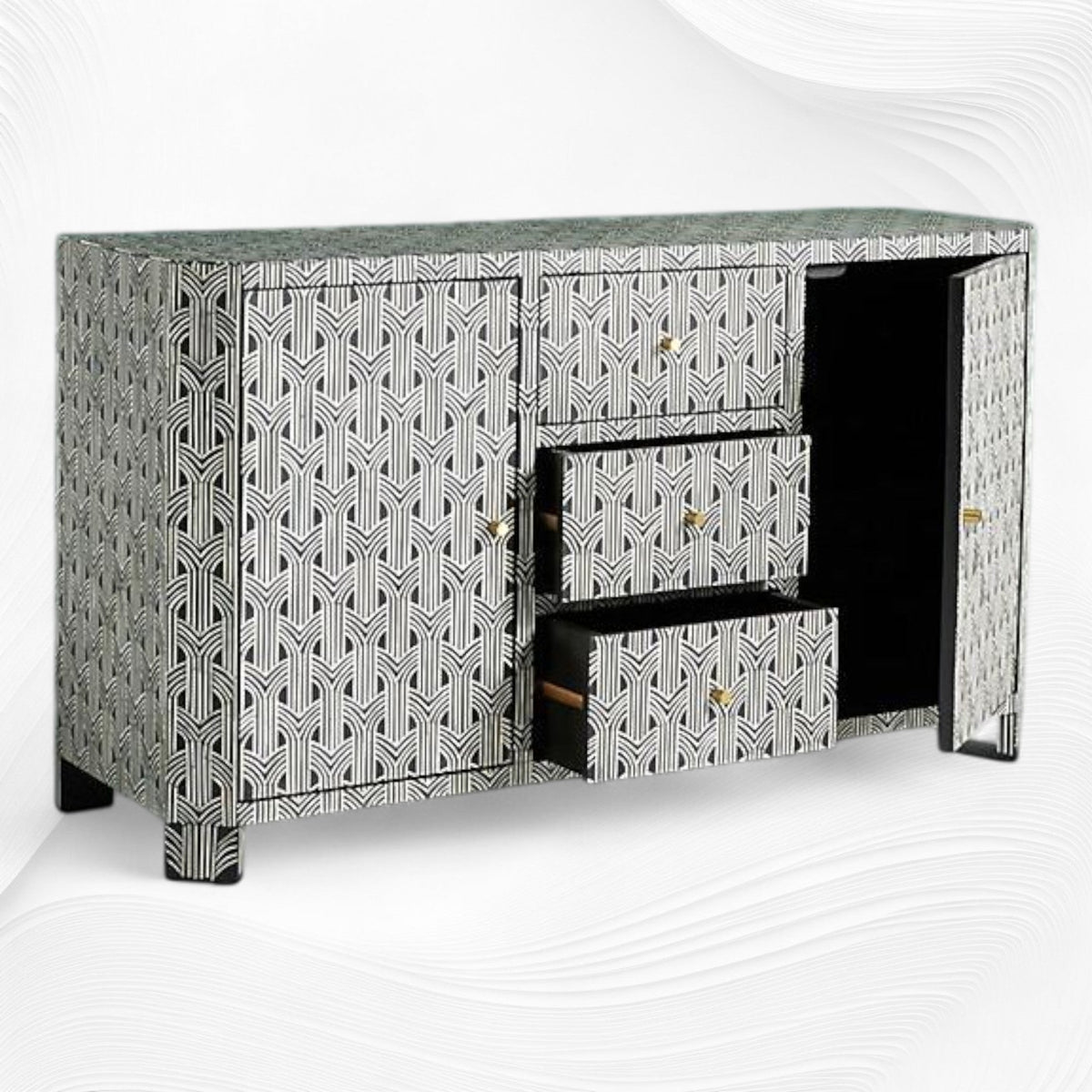 Black bone inlay buffet, angled view