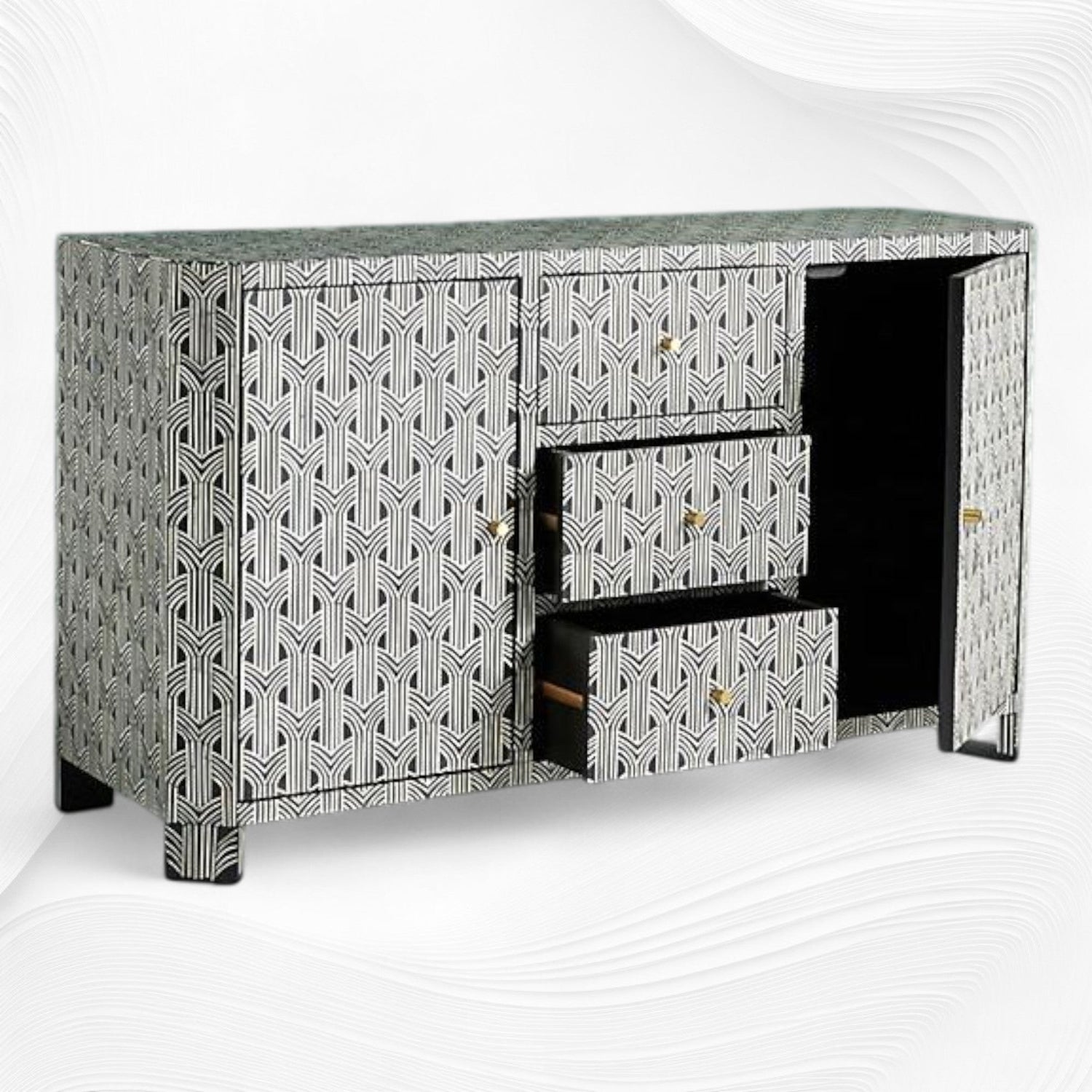 Black bone inlay buffet, angled view