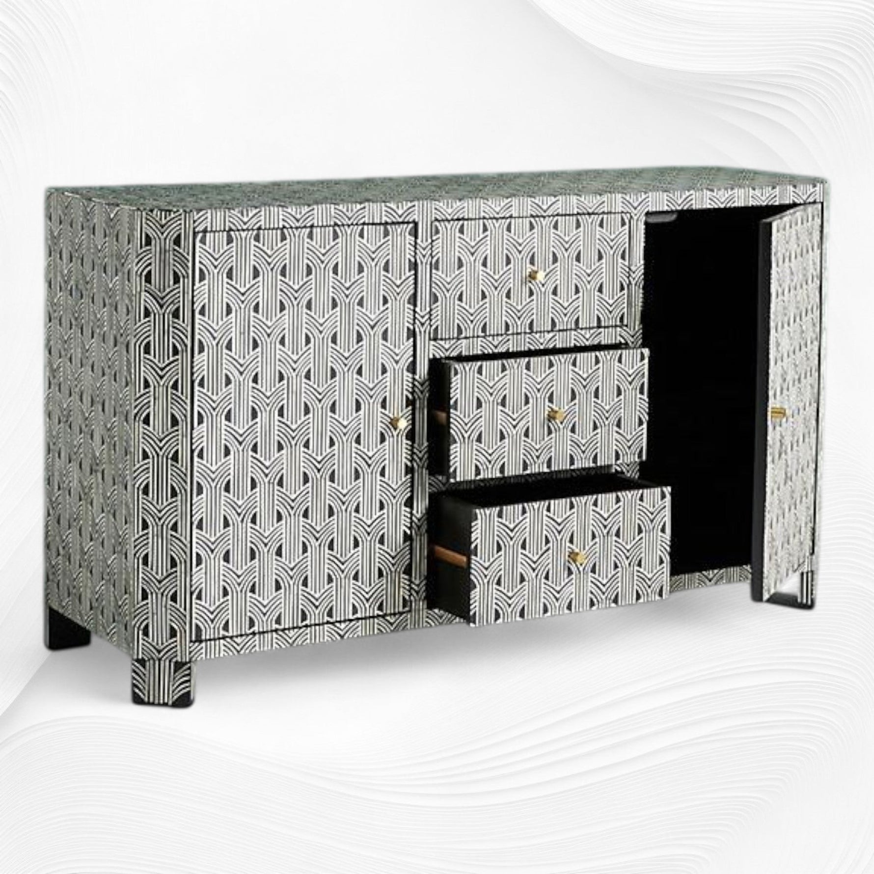 Black bone inlay buffet, angled view