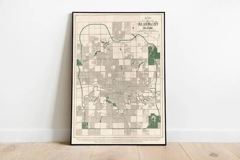 Oklahoma City Map Wall Print| Framed Map Wall Decor