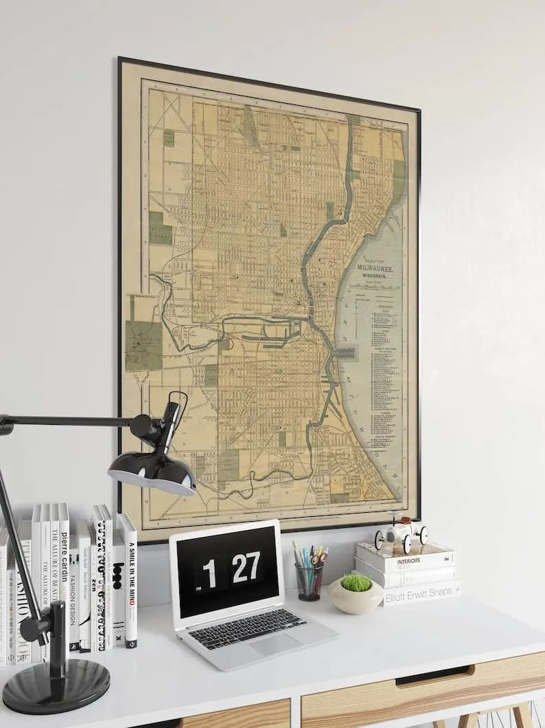 Milwaukee City Map Wall Print| Framed Map Wall Decor