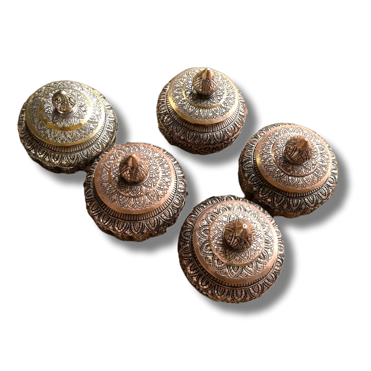 Mini Hand Engraved Solid Brass Niello Round Betel Box - Hanuman Hand Engraved Solid Brass Niello Betel Box with Lotus Lid - Ramayana 