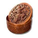 Mini Hand Engraved Solid Brass Niello Round Betel Box - Hanuman