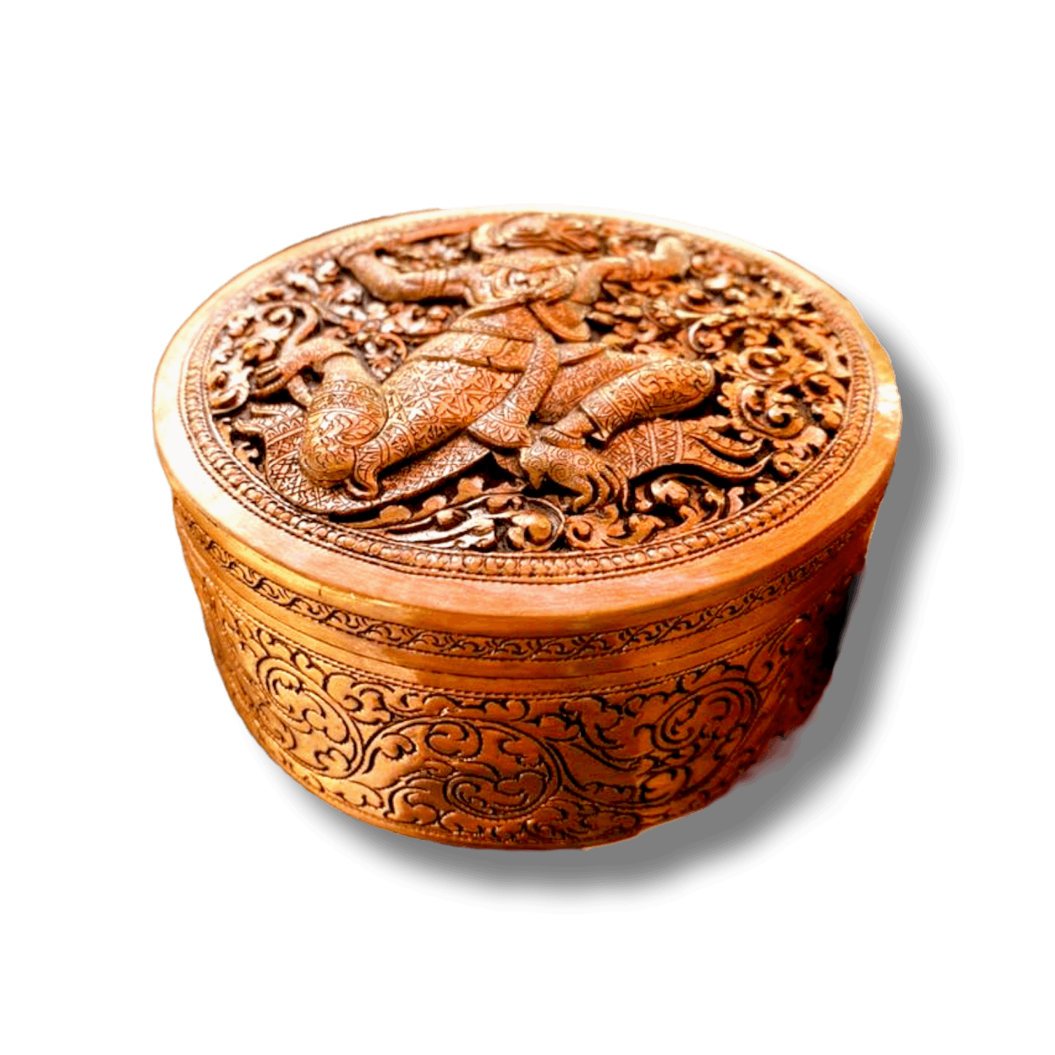 Mini Hand Engraved Solid Brass Niello Round Betel Box - Hanuman Mini Hand Engraved Solid Brass Niello Round Betel Box - Hanuman 