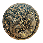 Mini Hand Engraved Solid Brass Niello Round Betel Box - Naga