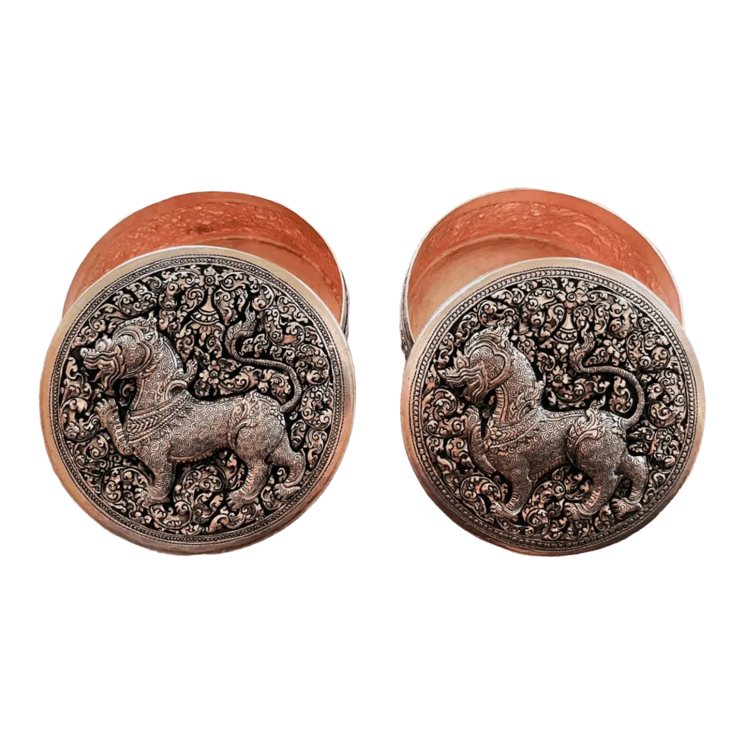 Mini Hand Engraved Solid Brass Niello Round Betel Box - Singha