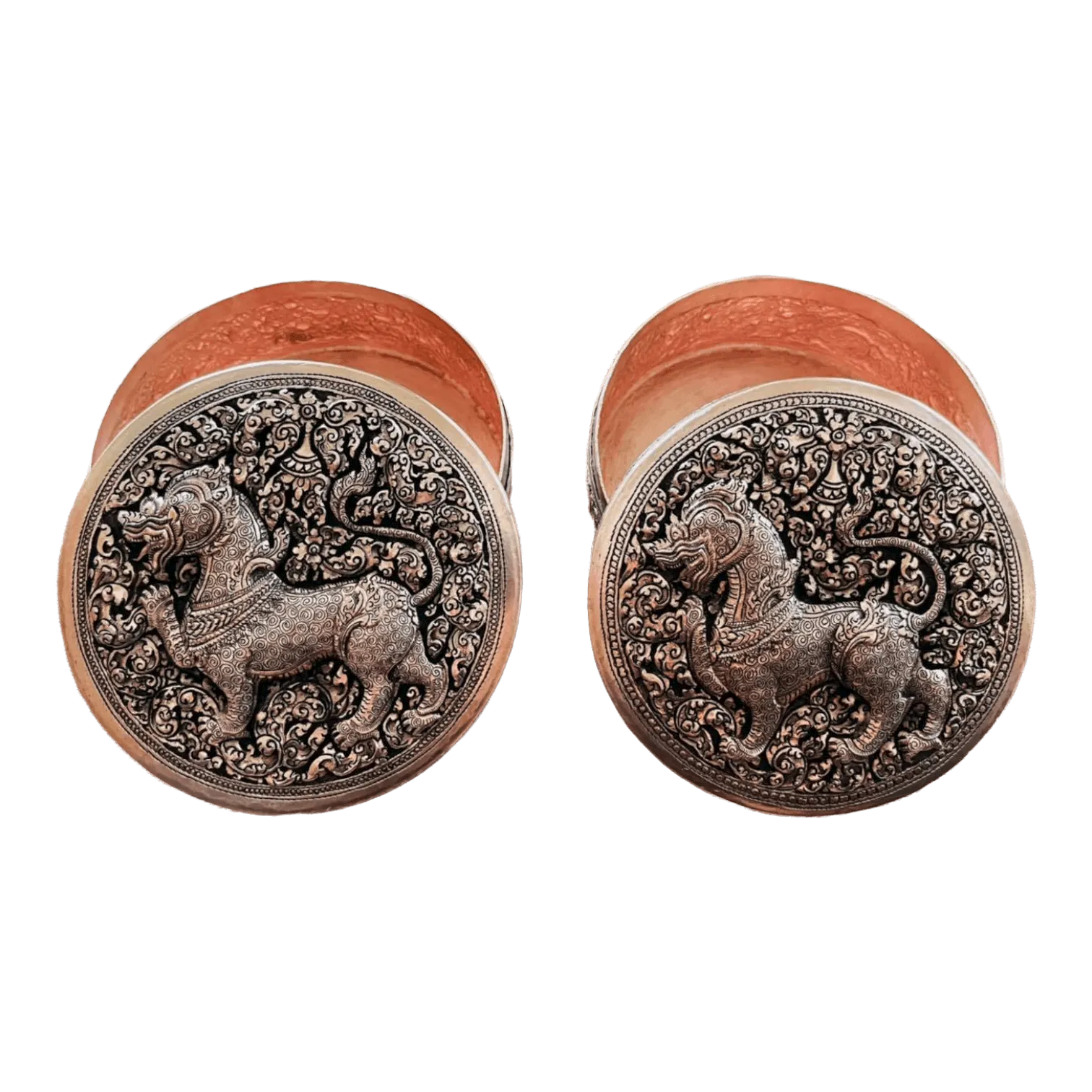 Mini Hand Engraved Solid Brass Niello Round Betel Box - Singha