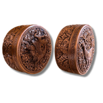 Mini Hand Engraved Solid Brass Niello Round Betel Box - Singha