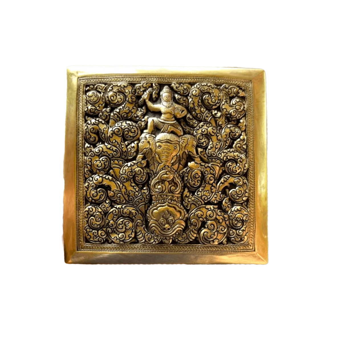 Mini Hand Engraved Solid Brass Niello Square Betel Box - Elephant