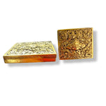 Mini Hand Engraved Solid Brass Niello Square Betel Box - Fire