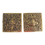 Mini Hand Engraved Solid Brass Niello Square Betel Box - Fire