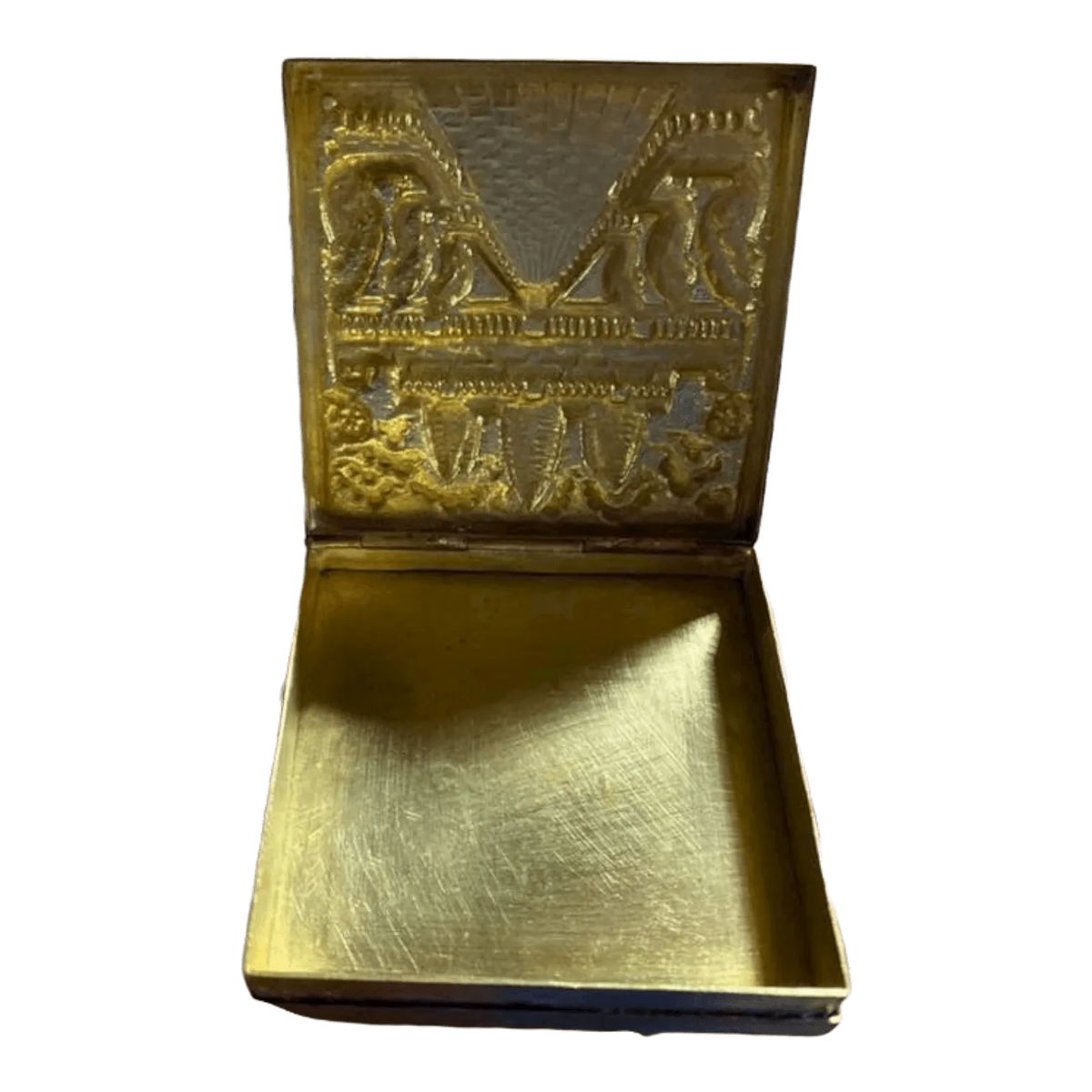 Mini Hand Engraved Solid Brass Niello Square Betel Box - Hanuman