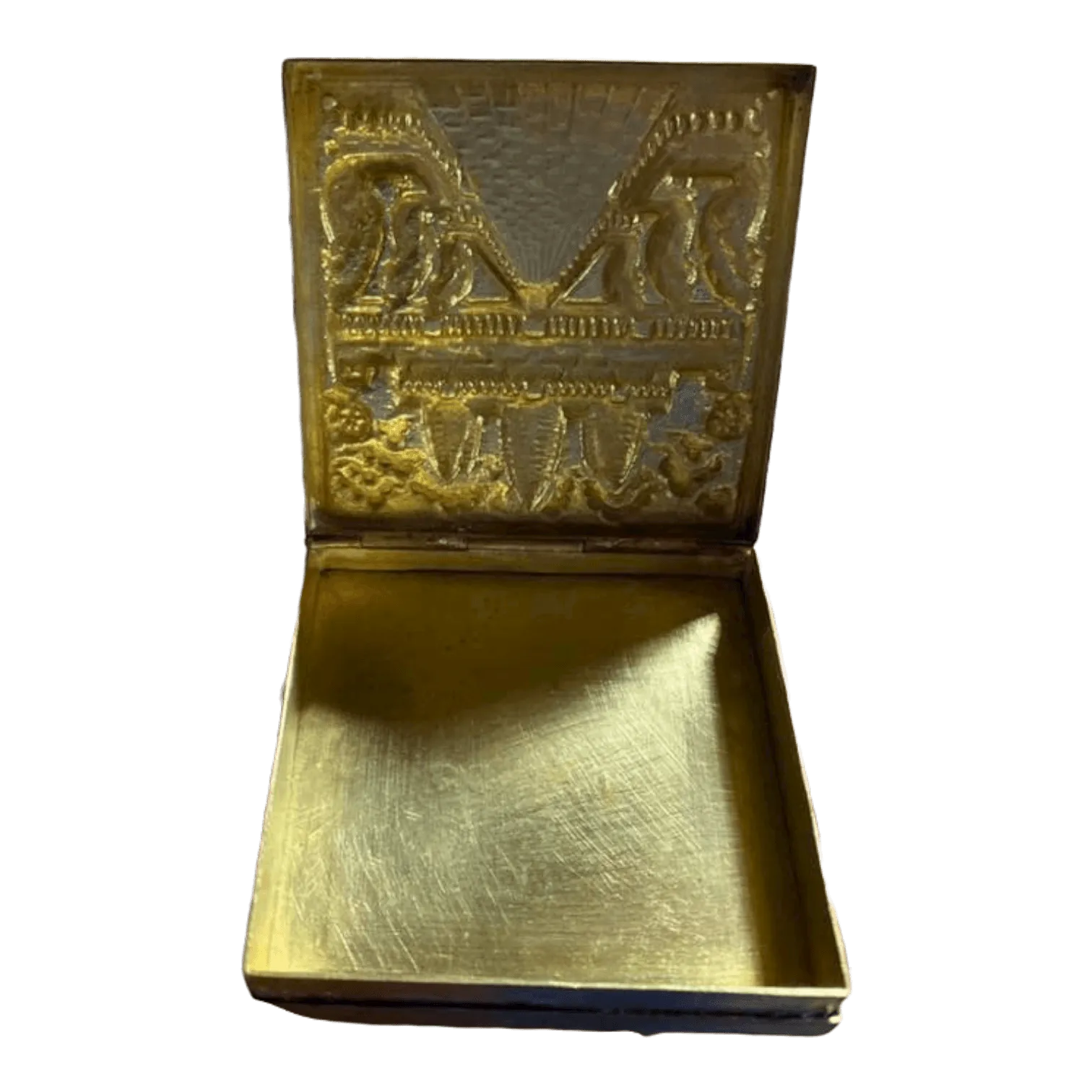 Mini Hand Engraved Solid Brass Niello Square Betel Box - Hanuman