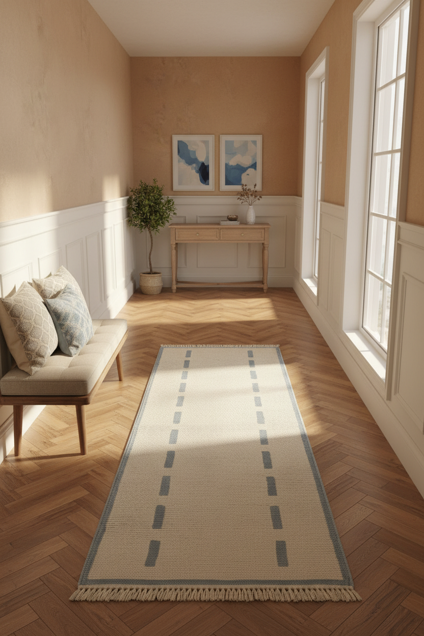 Minimalist Path Hand Knotted Runner Rug
