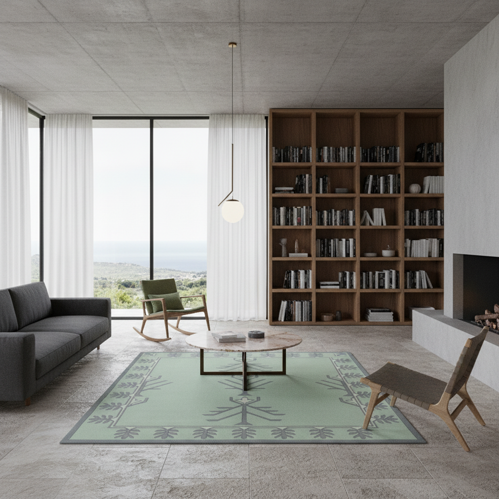 Minimalist Sage Arboreal Square Hand Tufted Rug