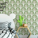 Green Waves Boho Style Self Adhesive Wallpaper