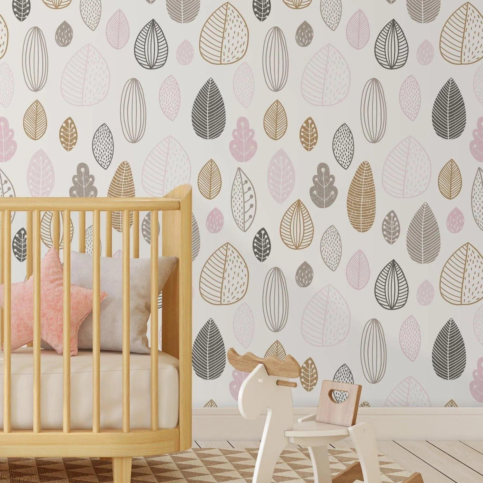 Minimalistic Geometric Leaves Removable Wallpaper