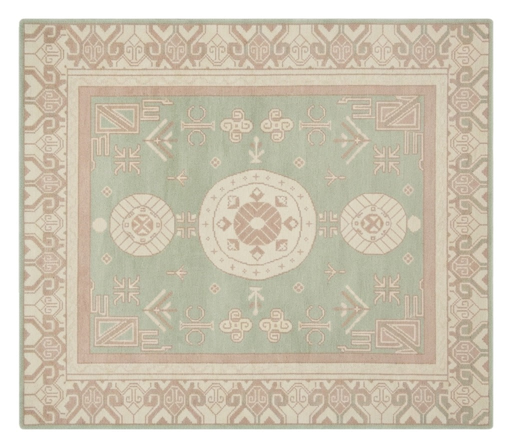Mint Blush Khotan Hand Knotted Rug shown flat on a white background