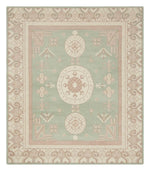Mint Blush Khotan Hand Knotted Rug — mint, pink, cream traditional rug by Maia Homes on a white background