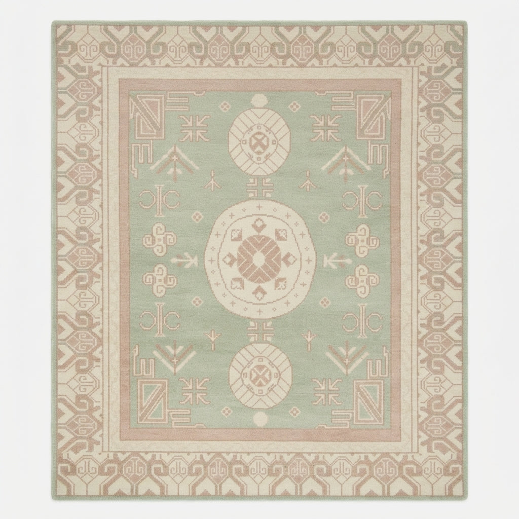 Mint Blush Khotan Hand Knotted Rug — mint, pink, cream traditional rug by Maia Homes