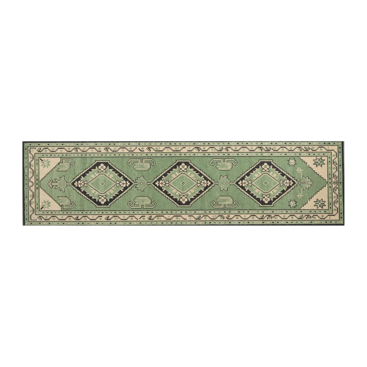 Mint Trio Diamond Hand Knotted Runner Rug - alternate view