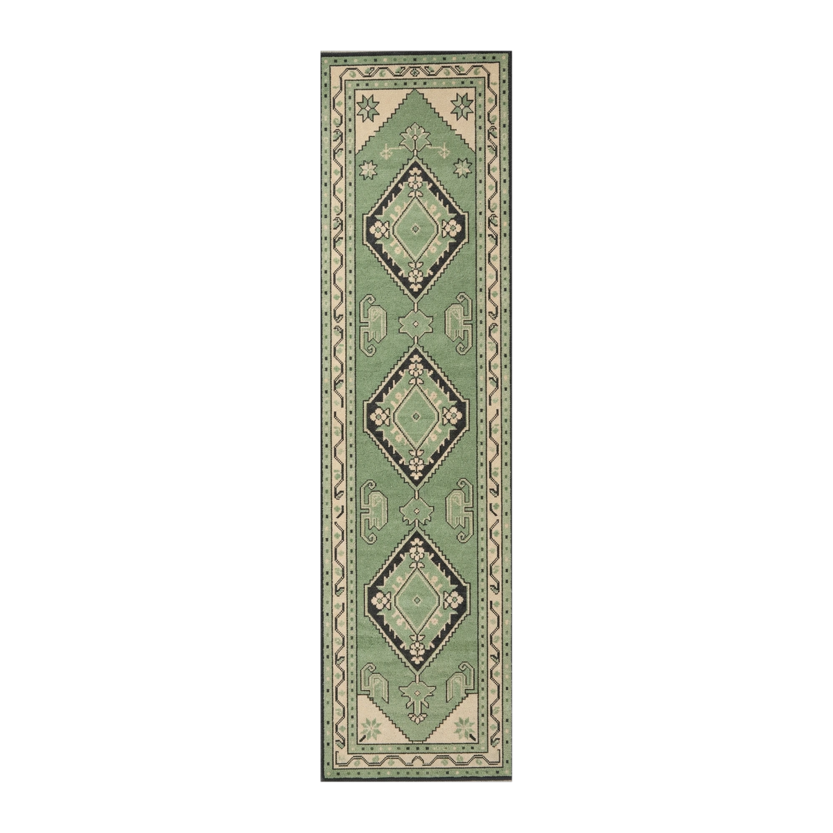 Mint Trio Diamond Hand Knotted Runner Rug