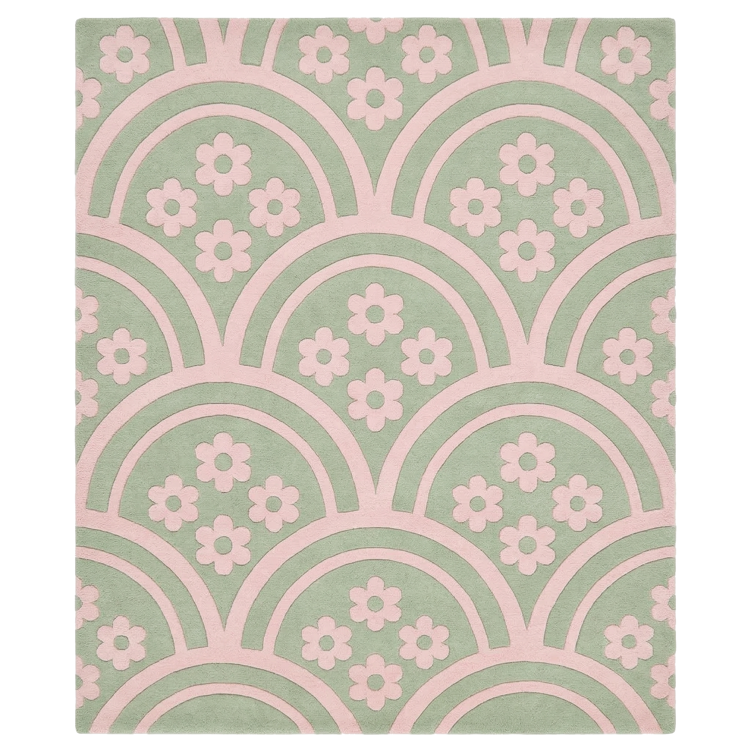 Mint Daisy Waves Hand Tufted Rug