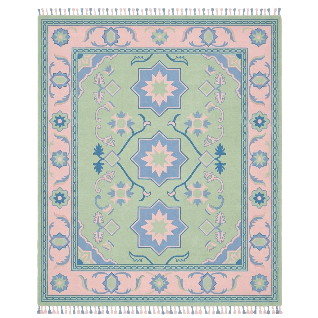 Mint Starburst Lattice Hand Knotted Rug