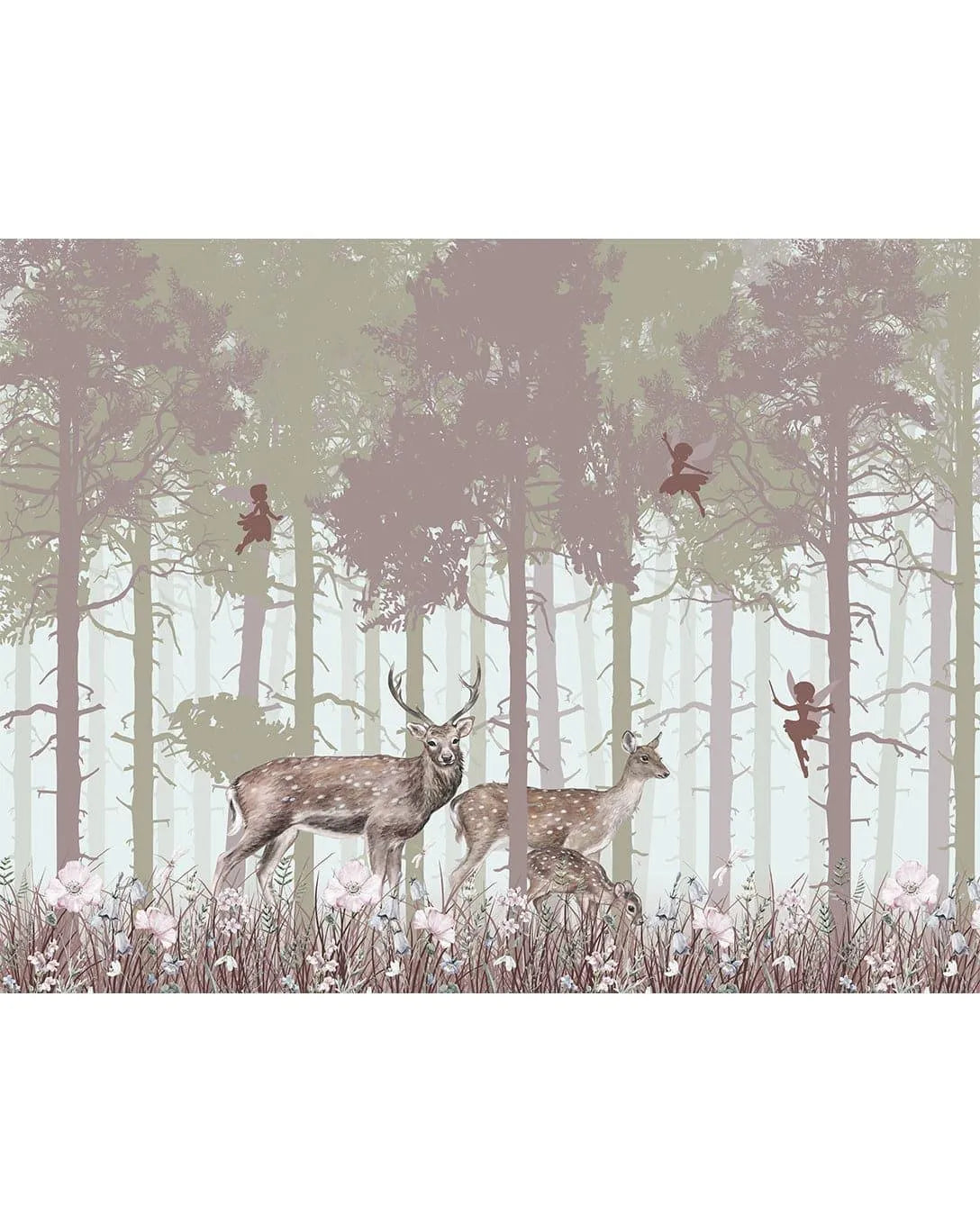 Misty Fairy Forest Animal Print Wildlife Wall Mural