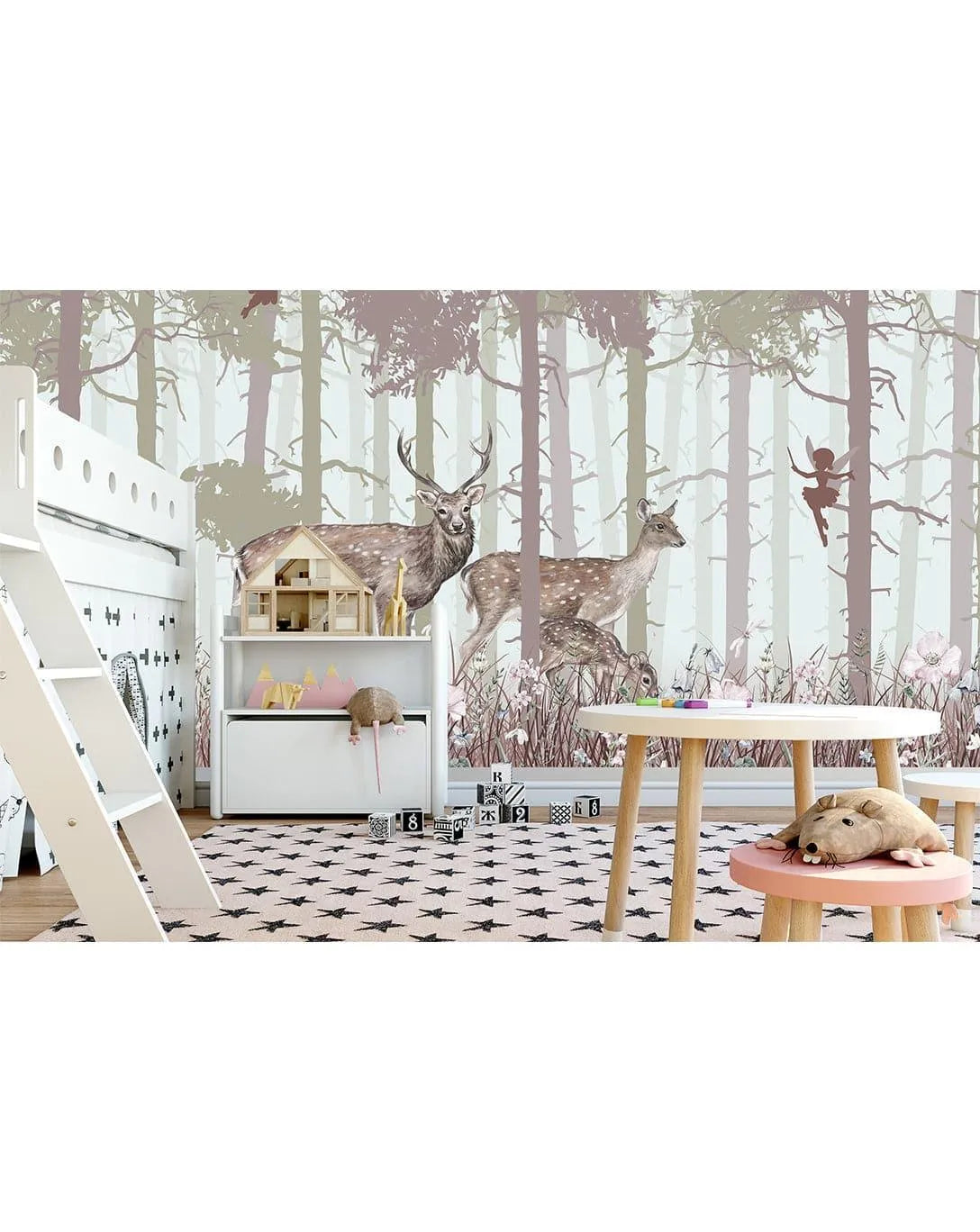 Misty Fairy Forest Animal Print Wildlife Wall Mural