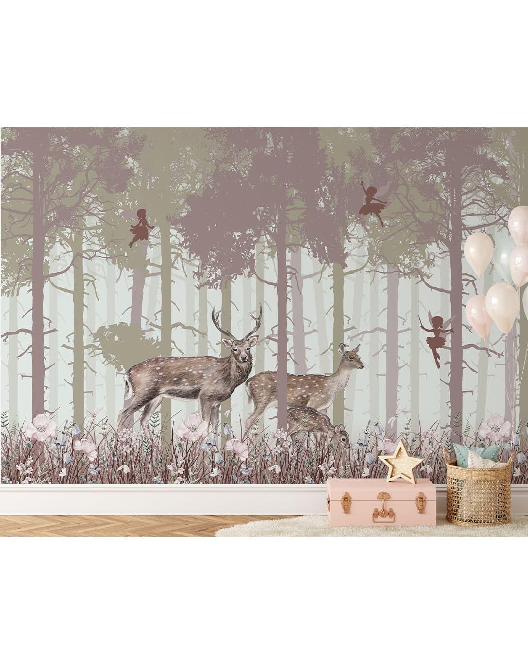 Misty Fairy Forest Animal Print Wildlife Wall Mural 