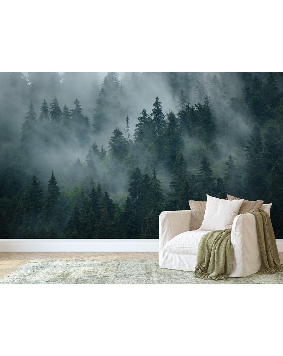 Misty Foggy Forest Photo Nature Wall Mural 