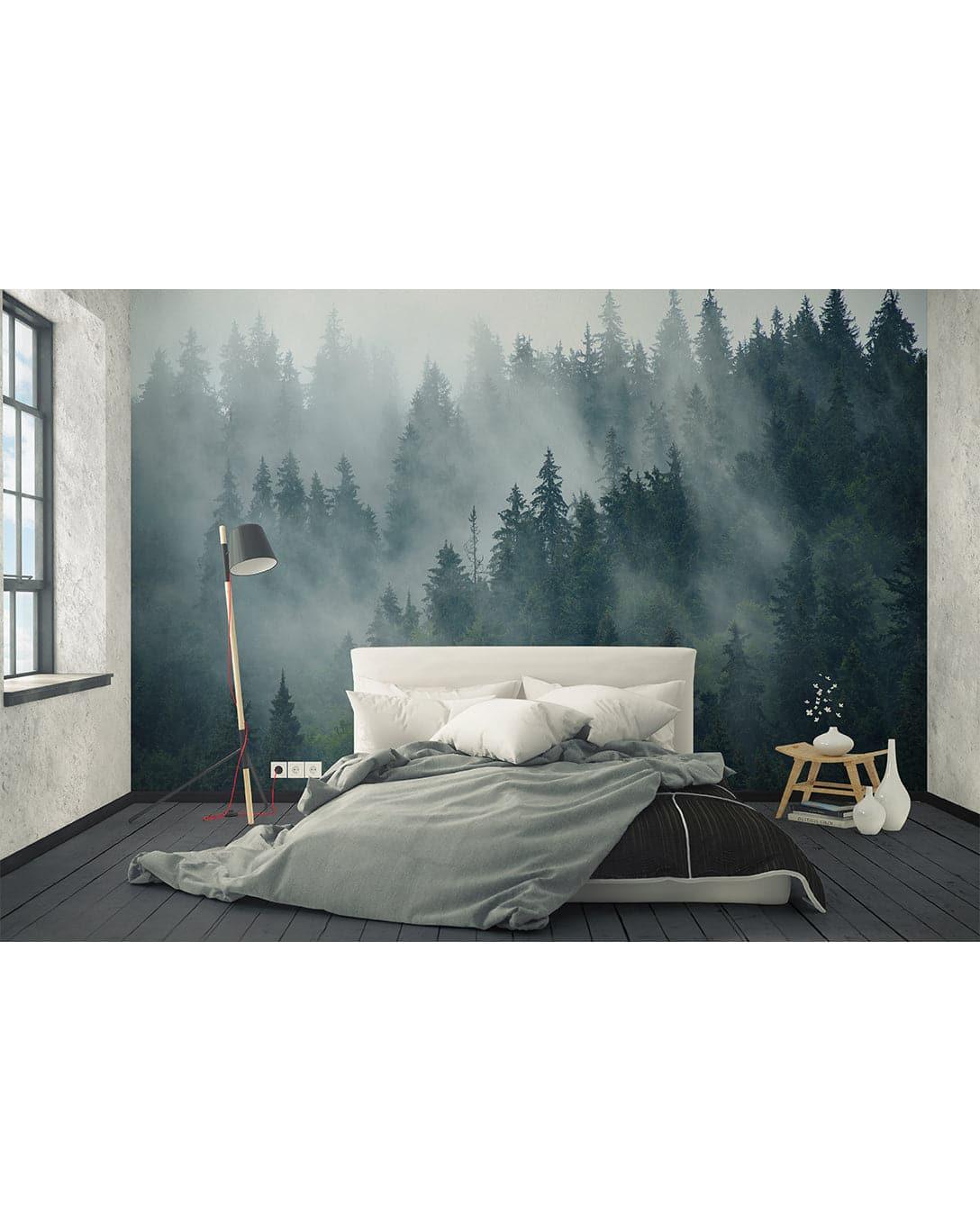 Misty Foggy Forest Photo Nature Wall Mural 