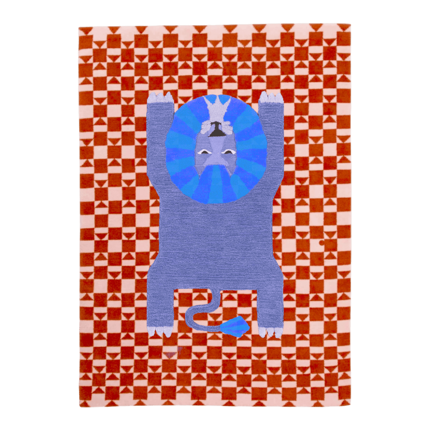 Modern Art Print| George Grosz Lion Checkered Hand Tufted Wool Rug - Red