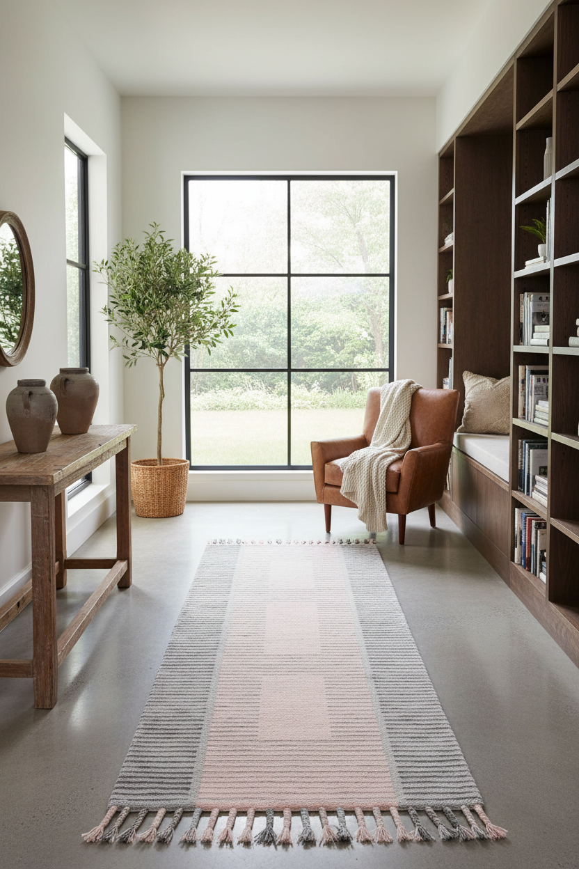 Modern Minimalist Striped Hand Knotted Runner Rug