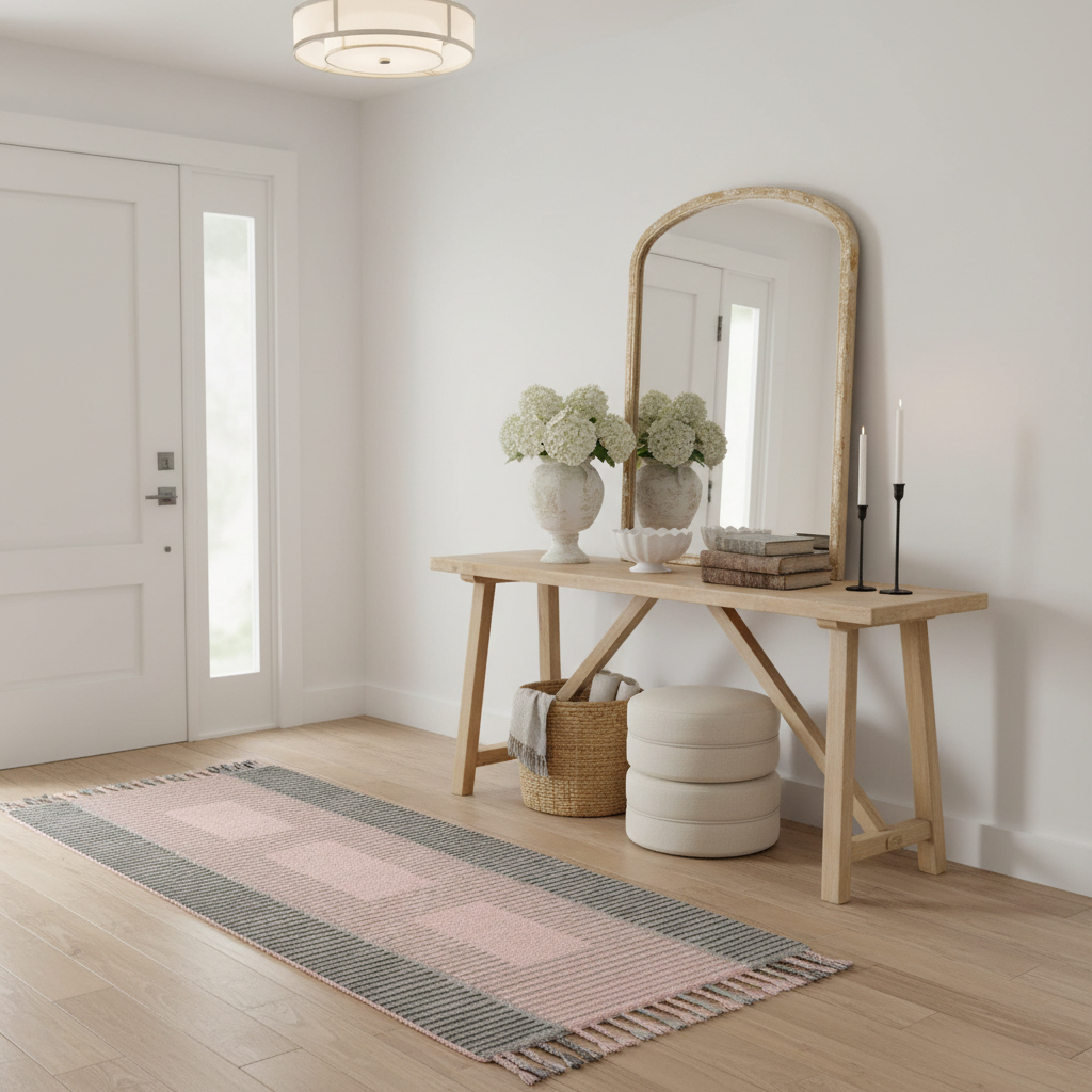 Modern Minimalist Striped Hand Knotted Runner Rug