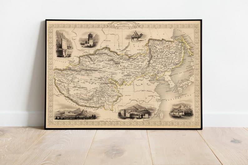 Mongolia 1851 Manchuria Map Wall Art 