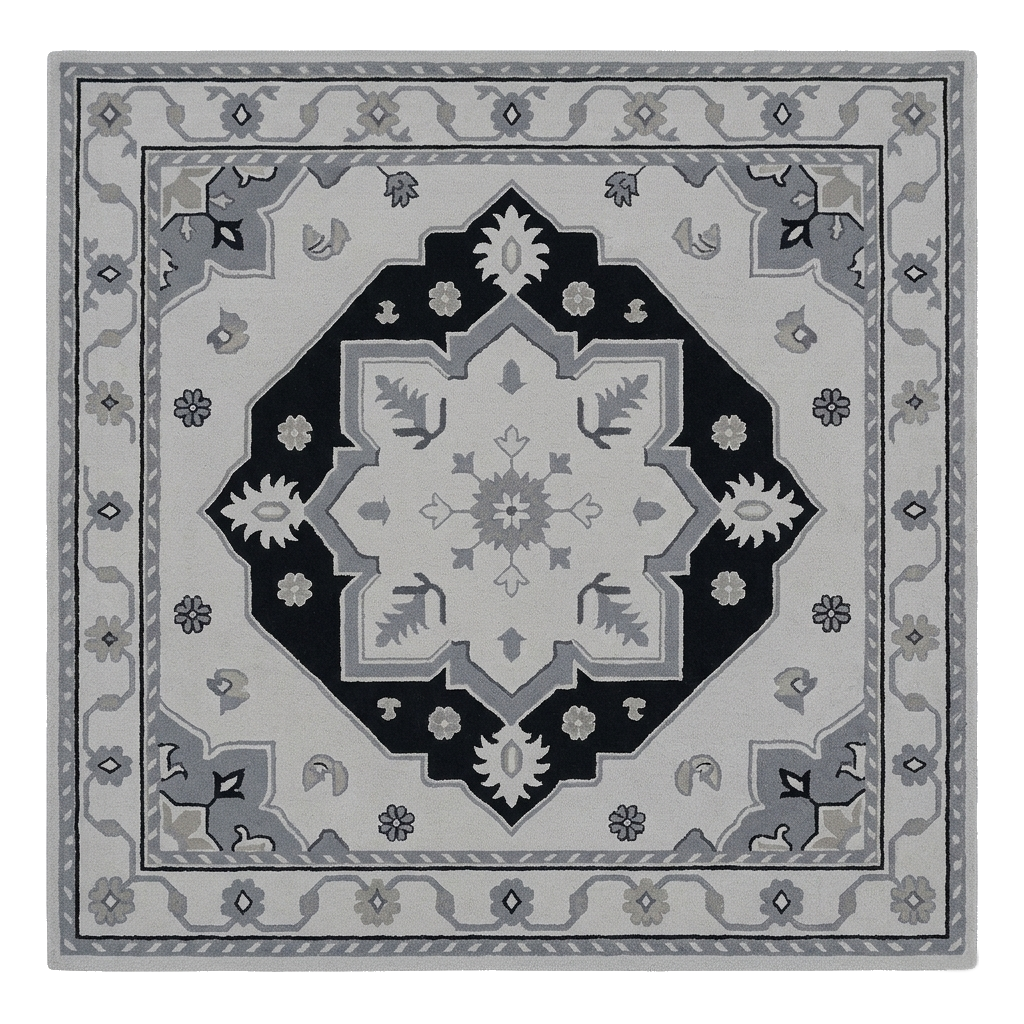 Monochrome Medallion Square Hand Tufted Rug