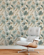 Green Palm Leaves Tropical Boho Watercolor Wallpaper