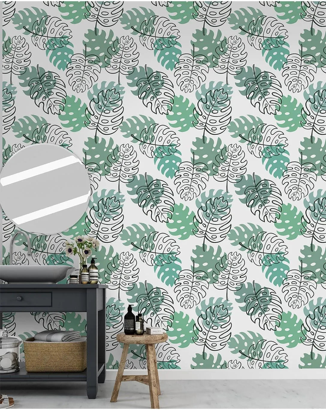 Monstera Palm Leaves Sketch Removable Wallpaper