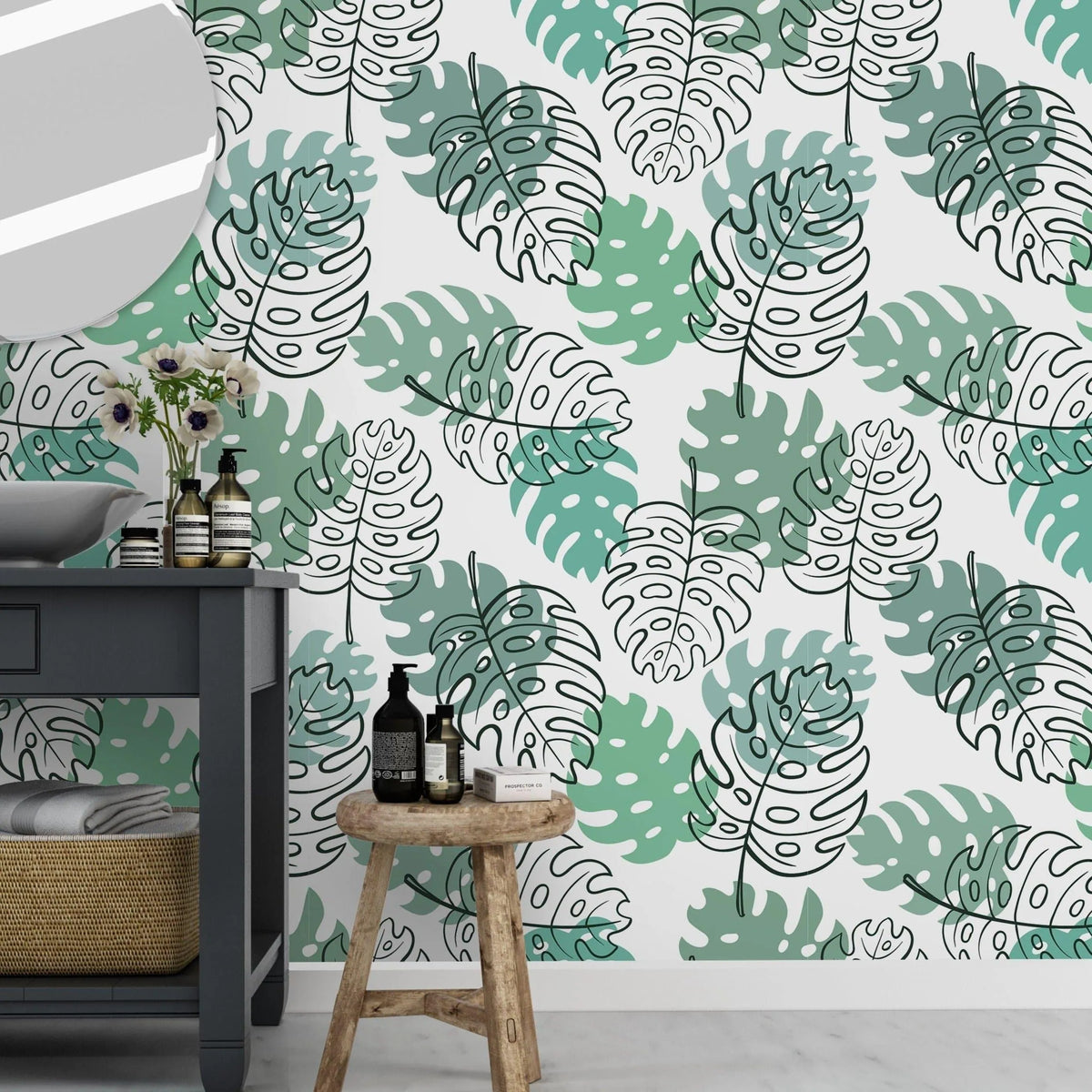 Monstera Palm Leaves Sketch Removable Wallpaper