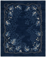 Moonlit Indigo Vine Hand Knotted Rug — navy, blue, white floral rug by Maia Homes