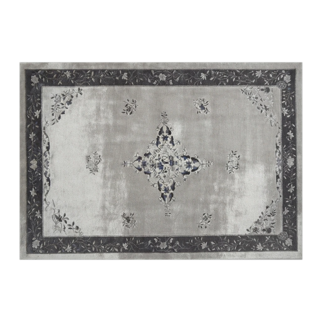 Moonlit Silver Medallion Hand Tufted Viscose Rug - alternate view