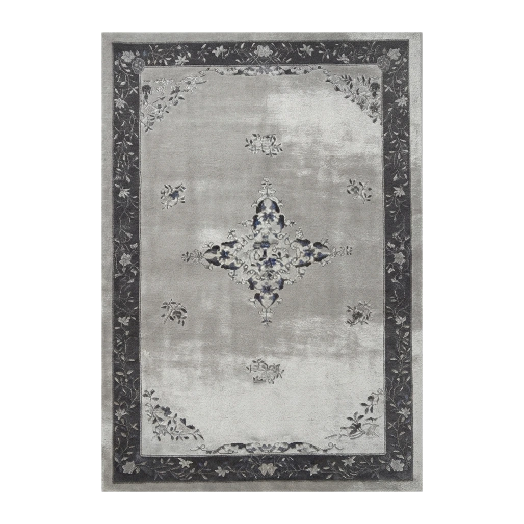 Moonlit Silver Medallion Hand Tufted Viscose Rug
