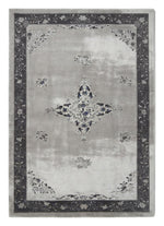 Moonlit Silver Medallion Hand Tufted Viscose Rug — gray, silver, charcoal distressed rug by Maia Homes on a white background