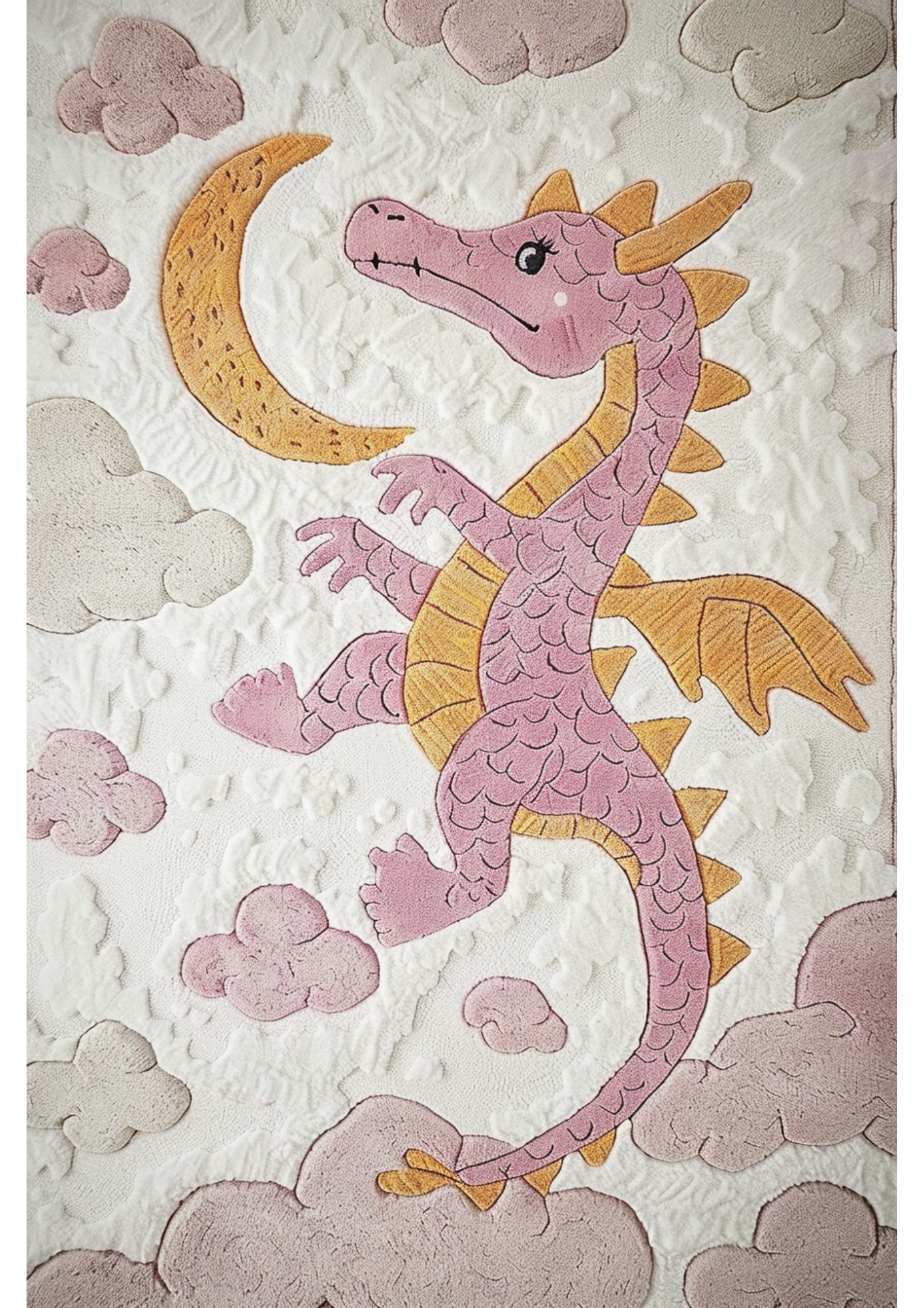 The Moonlit Baby Dragon Hand Tufted Rug: A whimsical design featuring a young dragon under moonlight. Hand-tufted with meticulous care, it adds a touch of magic and innocence to any room.