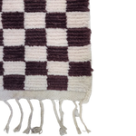 Moroccan Berber Handwoven Checker Wool Area Rug with Tassels - Dark Brown and White